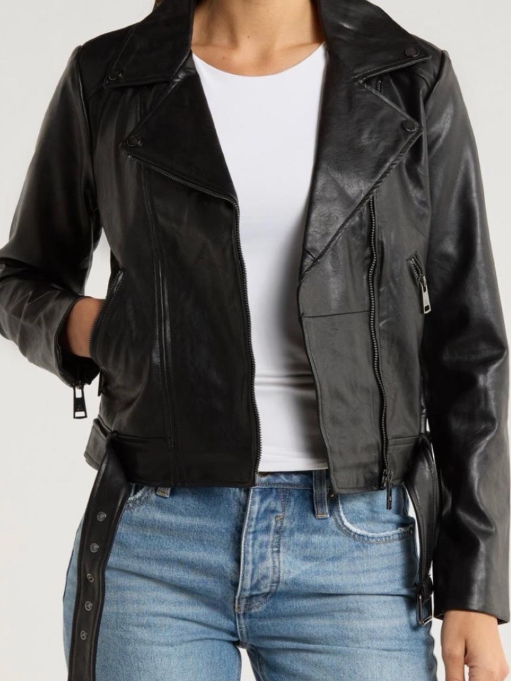 Elodie black leather jacket with belt